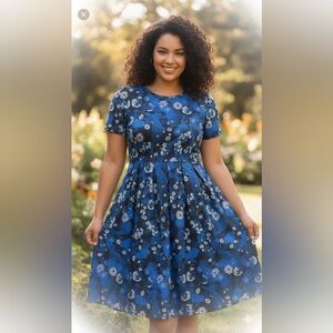 Lularoe Amelia Dress XL Blue Floral Fit & Flare | NWT